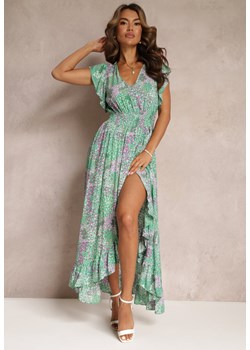 Zielona Sukienka z Falbankami Gumką w Talii z Wiskozy Leth ze sklepu Renee odzież w kategorii Sukienki - zdjęcie 160078064