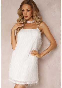 Biała Koktajlowa Sukienka Mini z Cienkimi Piórkami Clotile ze sklepu Renee odzież w kategorii Sukienki - zdjęcie 160078081