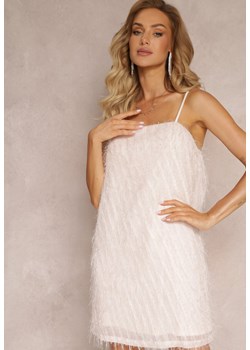Beżowa Koktajlowa Sukienka Mini z Cienkimi Piórkami Clotile ze sklepu Renee odzież w kategorii Sukienki - zdjęcie 160078091