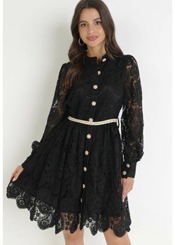Czarna Koronkowa Sukienka z Plecionym Paskiem Ilvila ze sklepu Born2be Odzież w kategorii Sukienki - zdjęcie 160081671