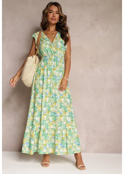 Zielona Wiskozowa Rozkloszowana Sukienka z Gumką w Talii Jasa ze sklepu Renee odzież w kategorii Sukienki - zdjęcie 160081822