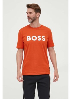BOSS t-shirt bawełniany kolor pomarańczowy z nadrukiem ze sklepu ANSWEAR.com w kategorii T-shirty męskie - zdjęcie 160083651