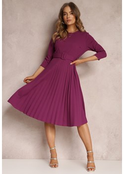 Fioletowa Sukienka Plisowana z Paskiem Valfe ze sklepu Renee odzież w kategorii Sukienki - zdjęcie 160122744