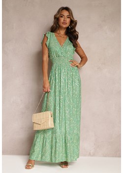 Zielona Sukienka Maxi z Metaliczną Aplikacją Wykonana z Wiskozy Akella ze sklepu Renee odzież w kategorii Sukienki - zdjęcie 160138341