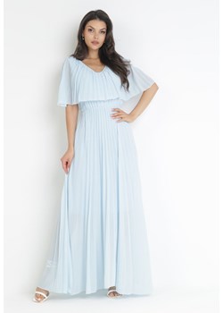 Jasnoniebieska Sukienka Plisowana z Szeroką Falbaną Przy Dekolcie Dinara ze sklepu Born2be Odzież w kategorii Sukienki - zdjęcie 160138522
