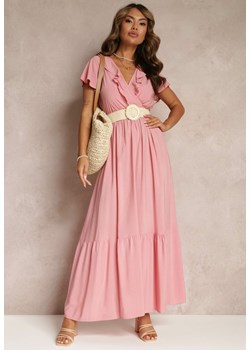 Różowa Sukienka Maxi z Kopertowym Dekoltem i Gumką w Talii Broka ze sklepu Renee odzież w kategorii Sukienki - zdjęcie 160139841
