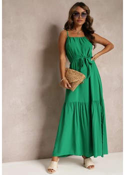 Zielona Rozkloszowana Sukienka na Ramiączkach z Wiązanym Paskiem Diadite ze sklepu Renee odzież w kategorii Sukienki - zdjęcie 160139853