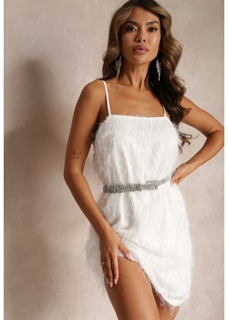 Biała Koktajlowa Sukienka Mini z Cienkimi Piórkami Clotile ze sklepu Renee odzież w kategorii Sukienki - zdjęcie 160139882