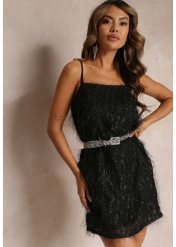 Czarna Koktajlowa Sukienka Mini z Cienkimi Piórkami Clotile ze sklepu Renee odzież w kategorii Sukienki - zdjęcie 160139884