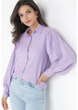 Fioletowa Koszula z Plisowanymi Rękawami Leophone ze sklepu Born2be Odzież w kategorii Koszule damskie - zdjęcie 160140604