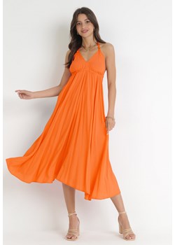 Pomarańczowa Sukienka Wiązana na Szyi z Wiskozy Ellaze ze sklepu Born2be Odzież w kategorii Sukienki - zdjęcie 160140763