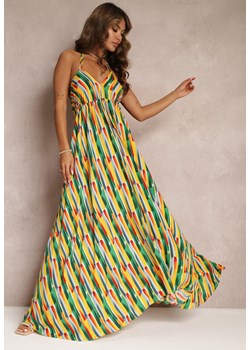 Żółta Rozkloszowana Sukienka Maxi z Wiskozy i Wiązaniem na Szyi Eshile ze sklepu Renee odzież w kategorii Sukienki - zdjęcie 160197714