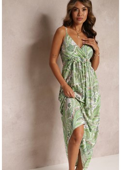 Zielona Rozkloszowana Sukienka z Wiskozy w Fantazyjny Print Eirlina ze sklepu Renee odzież w kategorii Sukienki - zdjęcie 160197724