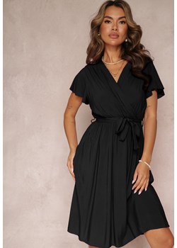 Czarna Rozkloszowana Sukienka Midi z Wiązanym Paskiem Elemia ze sklepu Renee odzież w kategorii Sukienki - zdjęcie 160207564