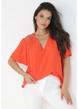 Pomarańczowa Bluzka z Tkaniny Plumeti z Koronkowymi Wstawkami Kegia ze sklepu Born2be Odzież w kategorii Bluzki damskie - zdjęcie 160208591