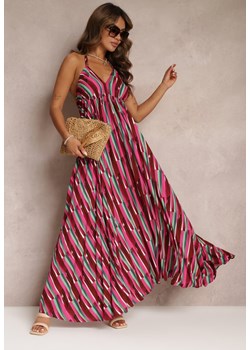 Ciemnoróżowa Rozkloszowana Sukienka Maxi z Wiskozy i Wiązaniem na Szyi Eshile ze sklepu Renee odzież w kategorii Sukienki - zdjęcie 160211511