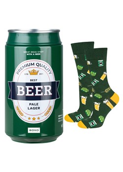 Męskie skarpetki kolorowe SOXO GOOD STUFF, piwo w puszce pale lager, prezent dla chłopaka, zielony ze sklepu Sklep SOXO w kategorii Skarpetki męskie - zdjęcie 160213423
