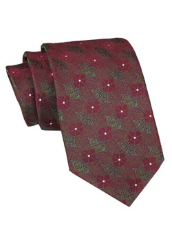 Klasyczny Krawat Męski - ALTIES - Czerwień, Zieleń, Kwiaty KRALTS0892 ze sklepu JegoSzafa.pl w kategorii Krawaty - zdjęcie 160216750