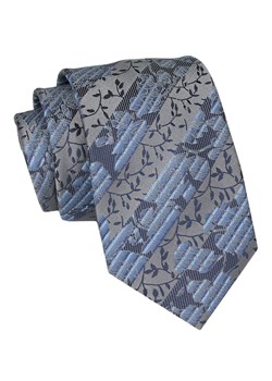 Klasyczny Krawat Męski - ALTIES - Szary, Niebieski, Liście KRALTS0907 ze sklepu JegoSzafa.pl w kategorii Krawaty - zdjęcie 160216812