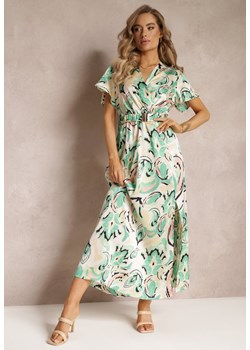 Zielona Kopertowa Sukienka Maxi z Gumką w Pasie i Elastycznym Paskiem Valerisa ze sklepu Renee odzież w kategorii Sukienki - zdjęcie 160219042