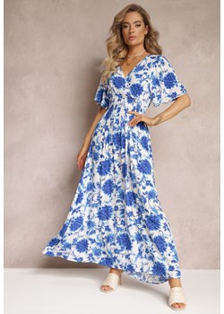 Niebieska Rozkloszowana Sukienka Maxi w Kwiaty z Wiskozy Manishie ze sklepu Renee odzież w kategorii Sukienki - zdjęcie 160219062