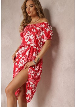 Czerwona Sukienka z Hiszpańskim Dekoltem i Gumką w Talii z Wiskozy Haleze ze sklepu Renee odzież w kategorii Sukienki - zdjęcie 160276552