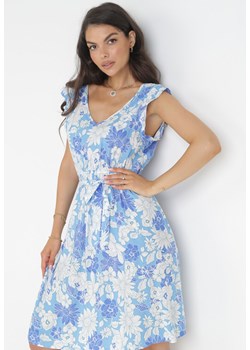 Niebieska Sukienka z Wiskozy w Kwiaty Fannio ze sklepu Born2be Odzież w kategorii Sukienki - zdjęcie 160285833