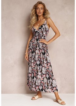 Czarna Wiskozowa Sukienka Maxi z Głębokim Dekoltem i Gumką w Talii Gallandria ze sklepu Renee odzież w kategorii Sukienki - zdjęcie 160285871