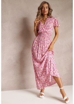 Różowa Rozkloszowana Sukienka z Wiskozy i Modnym Nadrukiem Vildei ze sklepu Renee odzież w kategorii Sukienki - zdjęcie 160288720