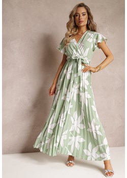 Jasnozielona Wiskozowa Sukienka Maxi z Gumką w Talii i Plisowanym Dołem Martisa ze sklepu Renee odzież w kategorii Sukienki - zdjęcie 160288812