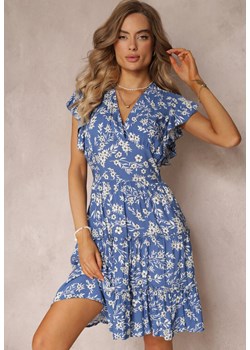 Niebieska Rozkloszowana Sukienka z Wiskozy i Falbankami Brindisi ze sklepu Renee odzież w kategorii Sukienki - zdjęcie 160288822