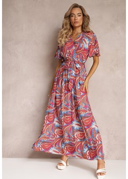 Bordowa Rozkloszowana Sukienka Maxi z Gumką w Pasie Aishe ze sklepu Renee odzież w kategorii Sukienki - zdjęcie 160288842