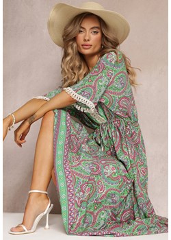 Zielona Wiskozowa Maxi Sukienka o Rozkloszowanym Fasonie z Frędzami Angire ze sklepu Renee odzież w kategorii Sukienki - zdjęcie 160288850