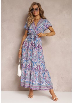 Niebieska Sukienka Maxi z Gumką w Pasie i Printem Paisley z Wiskozy Blainesa ze sklepu Renee odzież w kategorii Sukienki - zdjęcie 160288903