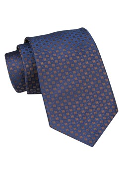 Klasyczny Męski Krawat - ALTIES - Brąz, Granat, Kratka KRALTS0923 ze sklepu JegoSzafa.pl w kategorii Krawaty - zdjęcie 160291721