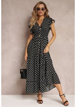 Czarna Rozkloszowana Sukienka Maxi w Kropki z Gumką w Talii Janey ze sklepu Renee odzież w kategorii Sukienki - zdjęcie 160308933