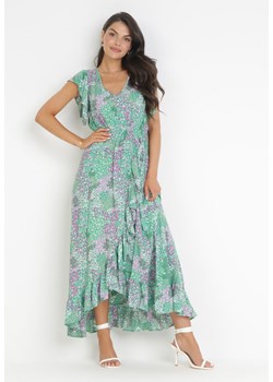 Zielona Sukienka Maxi z Wiskozy z Gumką w Pasie Elweli ze sklepu Born2be Odzież w kategorii Sukienki - zdjęcie 160312170