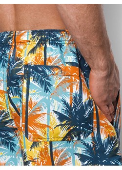 Kąpielówki męskie w palmy - niebiesko-pomarańczowe V24 OM-SRBS-0125 ze sklepu ombre w kategorii Kąpielówki - zdjęcie 160313643