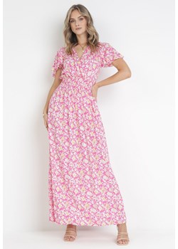 Różowa Wiskozowa Sukienka Z Kopertowym Dekoltem i Gumkami w Pasie Seldel ze sklepu Born2be Odzież w kategorii Sukienki - zdjęcie 160314964