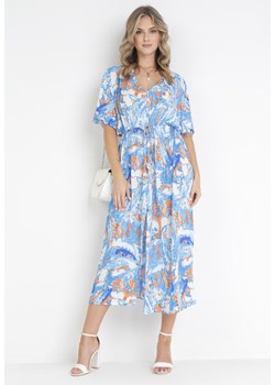 Niebieska Sukienka Midi ze Ściągaczem Veneranda ze sklepu Born2be Odzież w kategorii Sukienki - zdjęcie 160315004