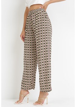 Beżowe Spodnie z Wiskozy z Geometrycznym Wzorem i Gumką w Talii Metelia ze sklepu Born2be Odzież w kategorii Spodnie damskie - zdjęcie 160315094