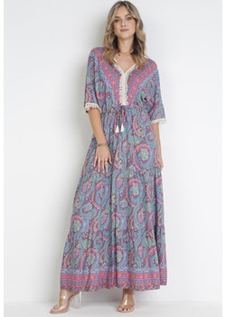Fioletowa Rozkloszowana Sukienka Maxi z Wiskozy Ozdobiona Frędzlami Tetoni ze sklepu Born2be Odzież w kategorii Sukienki - zdjęcie 160315114