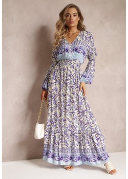 Fioletowo-Beżowa Sukienka Maxi w Kwiaty z Wiskozy Vellu ze sklepu Renee odzież w kategorii Sukienki - zdjęcie 160315202