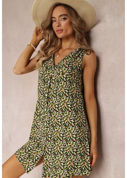 Zielono-Czarna Wiskozowa Sukienka Trapezowa z Troczkami na Ramionach Tiente ze sklepu Renee odzież w kategorii Sukienki - zdjęcie 160315303