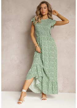Zielona Rozkloszowana Sukienka z Wiskozy w Kwiaty Nusebia ze sklepu Renee odzież w kategorii Sukienki - zdjęcie 160315383