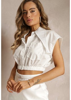 Biała Krótka Koszula z Poduszkami na Ramionach i Ozdobnym Kołnierzykiem Alcitia ze sklepu Renee odzież w kategorii Koszule damskie - zdjęcie 160315413