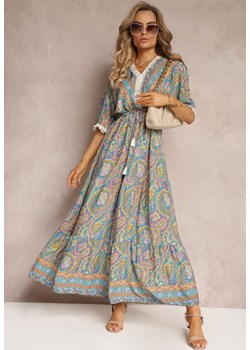 Jasnozielona Wiskozowa Maxi Sukienka o Rozkloszowanym Fasonie z Frędzami Angire ze sklepu Renee odzież w kategorii Sukienki - zdjęcie 160315514