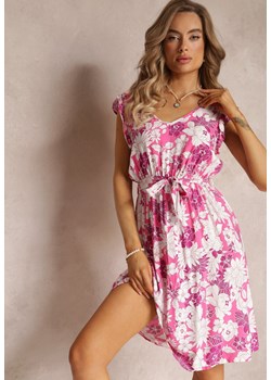 Różowa Rozkloszowana Sukienka z Wiskozy i Wiązanym Paskiem Anzio ze sklepu Renee odzież w kategorii Sukienki - zdjęcie 160315553