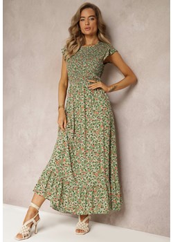 Zielona Rozkloszowana Sukienka z Wiskozy w Kwiaty Evanitte ze sklepu Renee odzież w kategorii Sukienki - zdjęcie 160317424