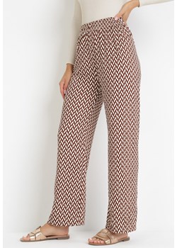 Brązowe Spodnie z Gumką w Pasie i Geometrycznym Wzorem Girekee ze sklepu Born2be Odzież w kategorii Spodnie damskie - zdjęcie 160317611